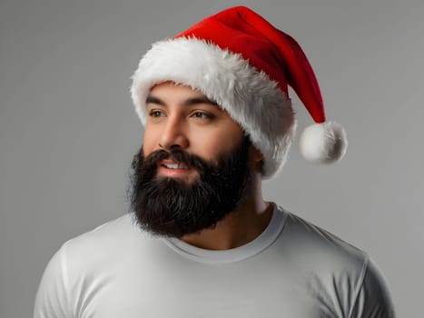 Bearded man with the Santa hat
