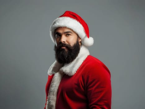 Bearded man with the Santa hat