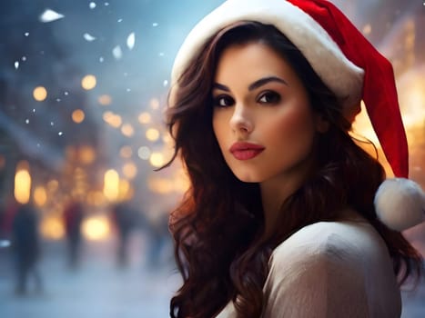 Cute woman in the Santa hat