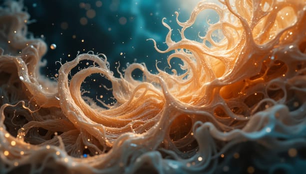 The image is a beautiful and intricate representation of a wave, with a blue