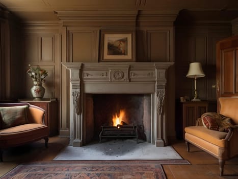 Fireplace in cozy old house