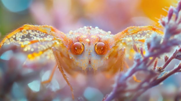 A detailed view of a colorful marine creature resting among coral showcasing intricate textures and vibrant colors in its natural habitat.