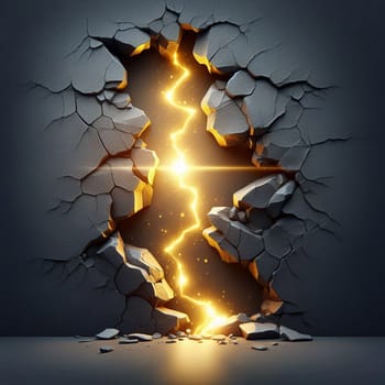 A dramatic image of a cracked wall with a glowing, golden lightning bolt erupting from it. The scene represents a breakthrough and a new beginning. A high-quality photo.
