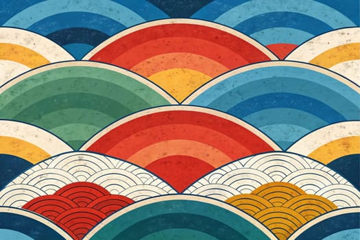A geometric, abstract pattern of colorful, overlapping waves. The pattern suggests a sense of movement and flow. A high-quality photo.