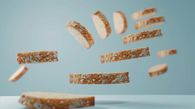 Conceptual representation of spinning bread slices forming a ladder, symbolizing progress