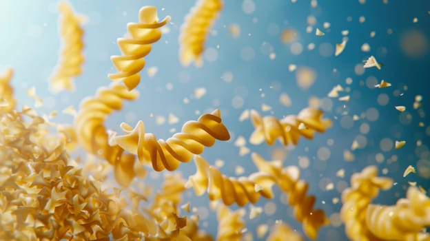 Conceptual representation of spinning pasta forming a whirlwind, symbolizing adventure