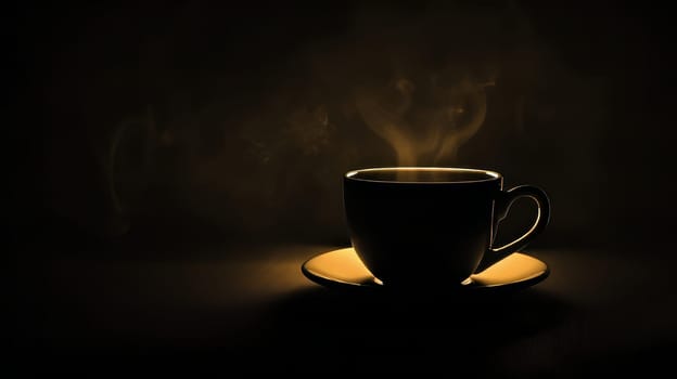 Contours in the dark a silhouette of a fragrant cup of hot coffee