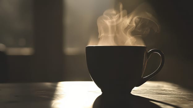 Dark elegance a silhouette of a steaming mug of coffee