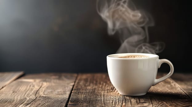 Copy space beside a steaming mug of coffee