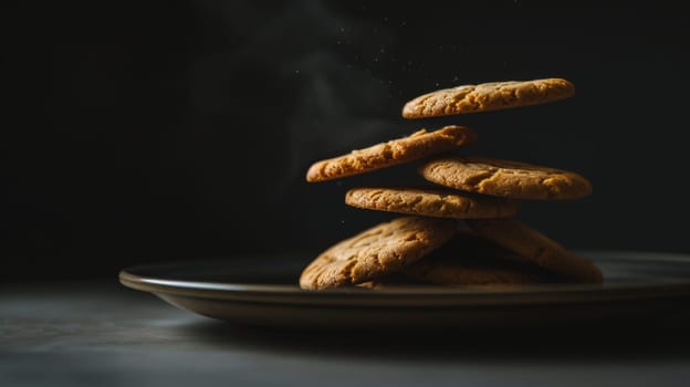 Darkened shape of a spinning plate of cookies