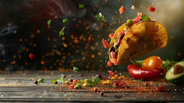 Dynamic copy space featuring levitating taco ingredients and space for Mexican cuisine promotions