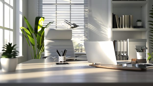 Contemporary office desk setup with room