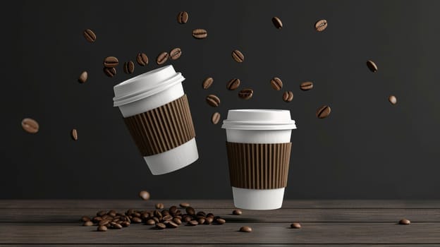 Inviting design with floating coffee cups and room for cafe branding