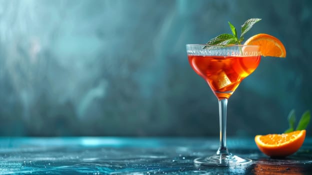 Glass of cocktail spinning with empty space for text overlay