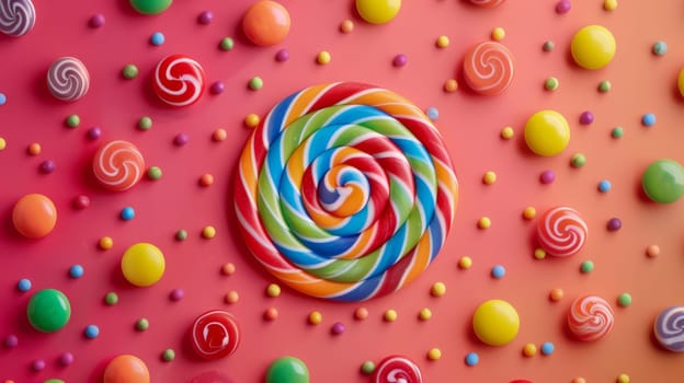 Geometric layout of spinning candies forming a colorful pattern