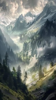 Majestic alpine forests clinging to mountain slopes