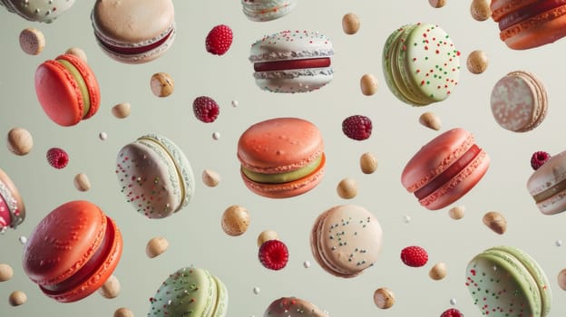 Industrial-inspired layout pattern featuring floating macarons in an urban arrangement