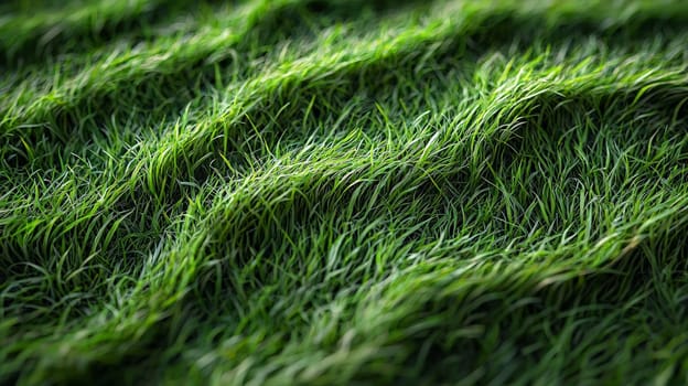 A hyper-detailed, high-contrast 3D rendering of abstract grass waves in green and gray tones. The symmetrical pattern of vertical lines mimics grass swaying gently in the breeze, evoking themes of growth and renewal, perfect for spring-inspired design projects or contemporary artwork.