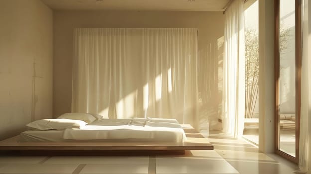 Minimalist bedroom with clean lines and serene ambiance