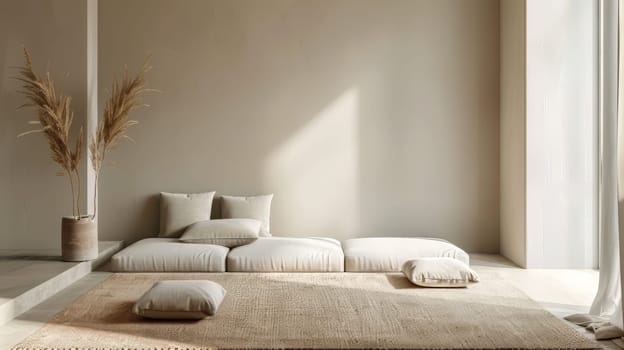 Minimalist living space with cozy textiles