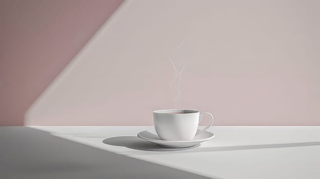 Minimalistic beauty a serene portrayal of a steaming cup of coffee