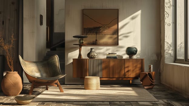 Modern decor composition featuring a mix of vintage and contemporary accessories