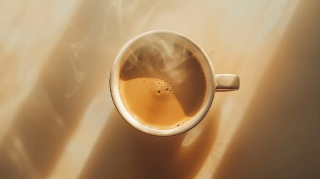 Overhead shot of a hot cup of coffee