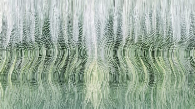 A hyper-detailed, high-contrast 3D rendering of abstract grass waves in green and gray tones. The symmetrical pattern of vertical lines mimics grass swaying gently in the breeze, evoking themes of growth and renewal, perfect for spring-inspired design projects or contemporary artwork.