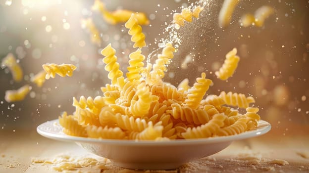 Playful poster showcasing a spinning plate of pasta