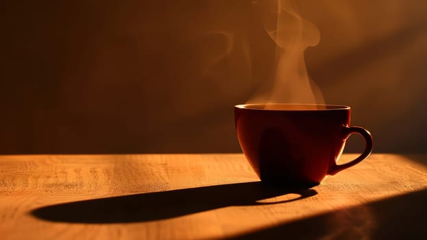 Shadows reveal a silhouette of a fragrant cup of hot coffee