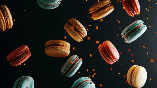 Silhouette of macarons swirling in a top-down motion