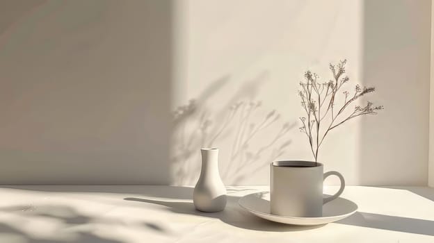 Simple and elegant scene with a cup of coffee and room for your text