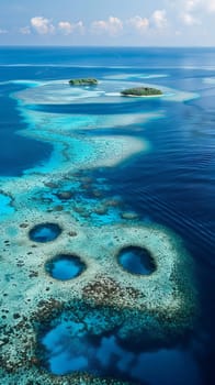 Pristine coral atolls surrounded by azure waters