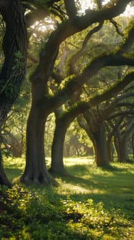 Tranquil groves of ancient oaks