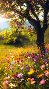 Tranquil meadows carpeted in colorful blossoms