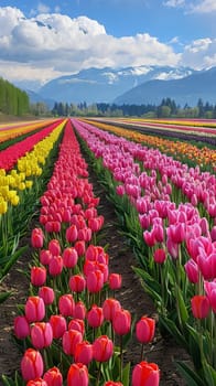 Vibrant tulip fields ablaze with color