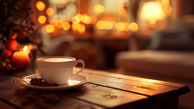 Warm and inviting scene with room for your branding alongside a comforting cup of coffee