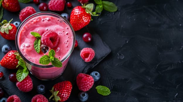 Whirling smoothie with empty space for text overlay