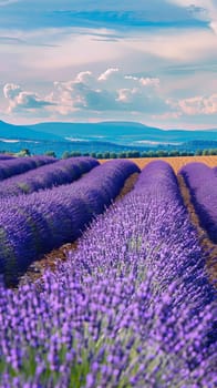 Vibrant fields of blooming lavender stretching to the horizon