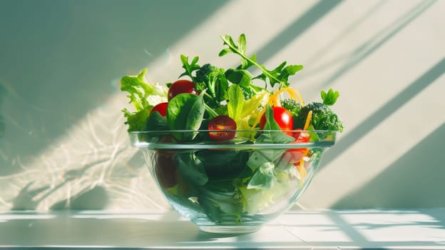 Silhouette of salad ingredients twirling in a bowl