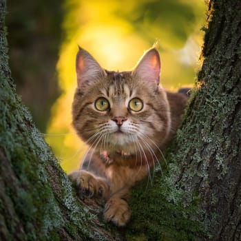 tabby cat on a tree, AI generated image