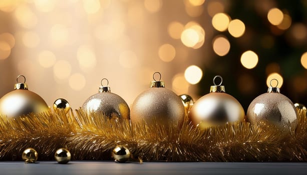Tinsel and baubles for Christmas tree decoration, AI generated image