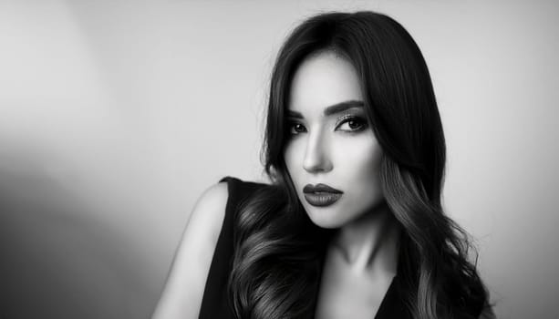 elegant young woman portrait in black and white, AI generated image