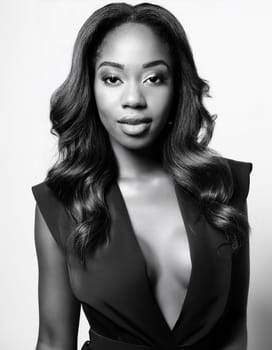 elegant young woman portrait in black and white, AI generated image