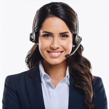 beautiful smiling woman with headset in a call centre