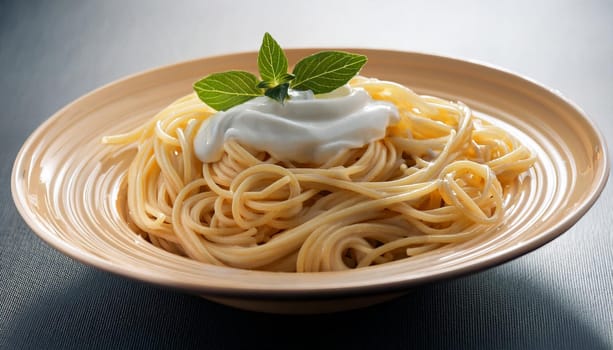 spaghetti with mayonnaise vegetarian food, AI generated image