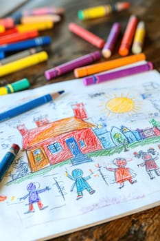 Children painting drawings. AI generative.