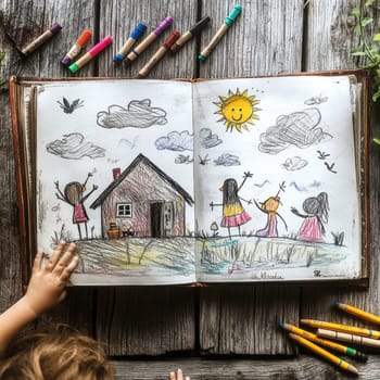 Children painting drawings. AI generative.