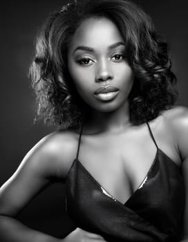 elegant young woman portrait in black and white, AI generated image
