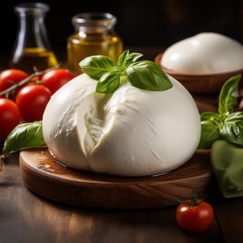 buffalo mozzarella cheese on wooden cutting board